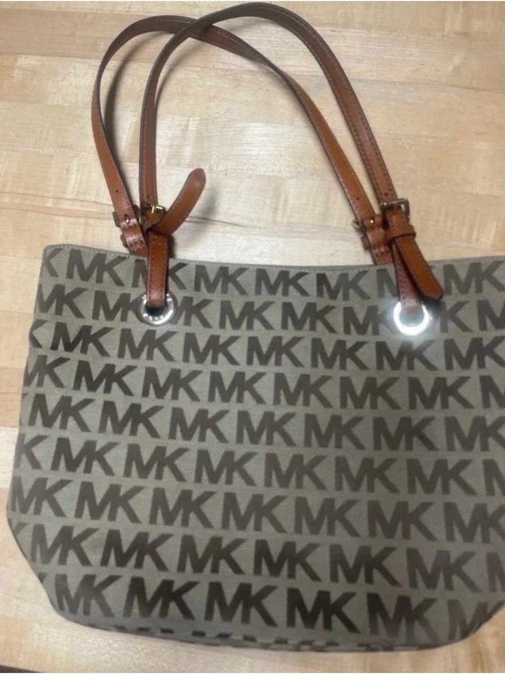 Michael Kors Brown and Tan Signature MK Shoulder Tote
